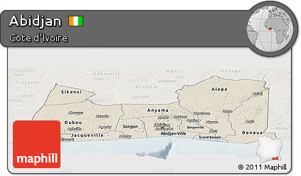 Shaded Relief Panoramic Map of Abidjan, lighten