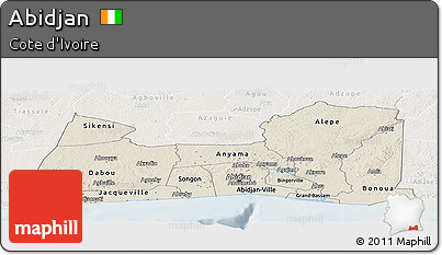 Shaded Relief Panoramic Map of Abidjan, lighten