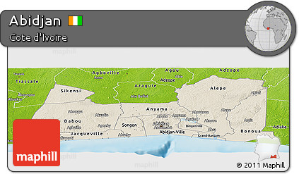 Shaded Relief Panoramic Map of Abidjan, physical outside