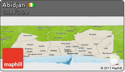 Shaded Relief Panoramic Map of Abidjan, physical outside