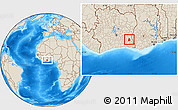 Shaded Relief Location Map of Yakasse-Attobrou