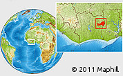 Physical Location Map of Bondoukou, within the entire country