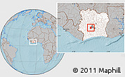 Gray Location Map of Bonon, highlighted country, highlighted parent region, hill shading