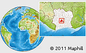 Physical Location Map of Bouafle, highlighted country, within the entire country