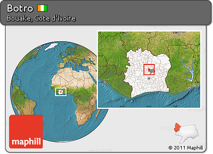 Satellite Location Map of Botro, highlighted country, highlighted parent region