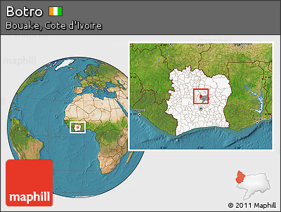 Satellite Location Map of Botro, highlighted country, highlighted parent region