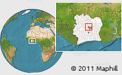 Satellite Location Map of Botro, highlighted country, highlighted parent region