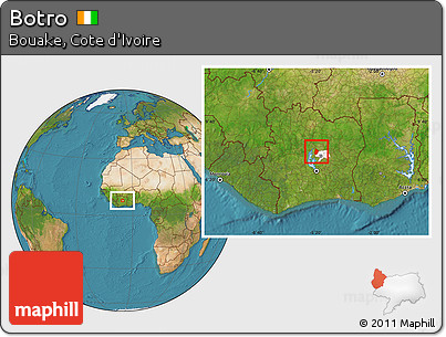 Satellite Location Map of Botro, highlighted parent region