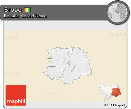 Classic Style 3D Map of Brobo, single color outside