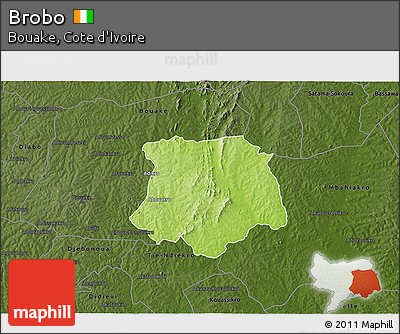 Physical 3D Map of Brobo, darken