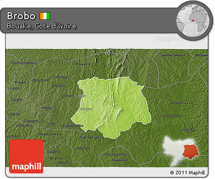 Physical 3D Map of Brobo, darken
