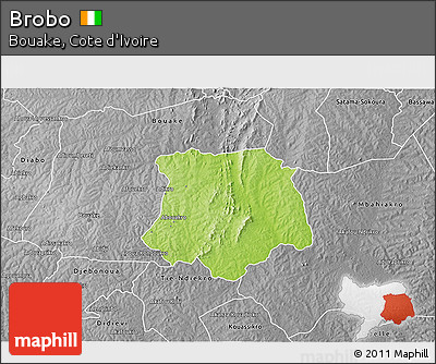 Physical 3D Map of Brobo, desaturated