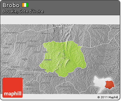 Physical 3D Map of Brobo, desaturated