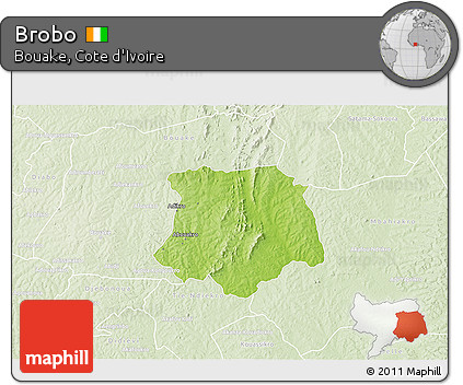 Physical 3D Map of Brobo, lighten