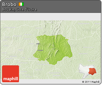 Physical 3D Map of Brobo, lighten