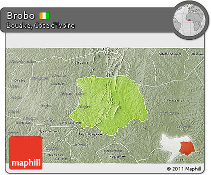 Physical 3D Map of Brobo, semi-desaturated