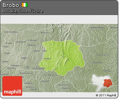 Physical 3D Map of Brobo, semi-desaturated