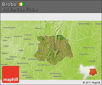 Satellite 3D Map of Brobo, physical outside