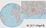 Gray Location Map of Brobo, hill shading