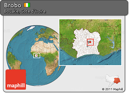 Satellite Location Map of Brobo, highlighted country, highlighted parent region