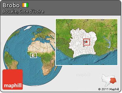 Satellite Location Map of Brobo, highlighted country, highlighted parent region