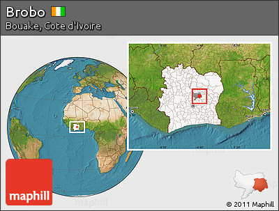 Satellite Location Map of Brobo, highlighted country, highlighted parent region