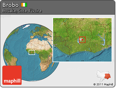 Satellite Location Map of Brobo, highlighted parent region