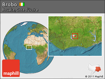 Satellite Location Map of Brobo, highlighted parent region