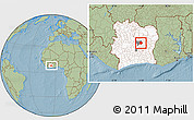 Savanna Style Location Map of Brobo, highlighted country, highlighted parent region, hill shading