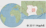 Savanna Style Location Map of Brobo, highlighted country, hill shading