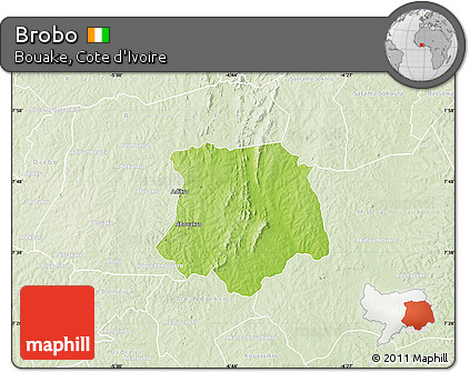 Physical Map of Brobo, lighten