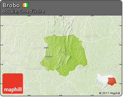 Physical Map of Brobo, lighten