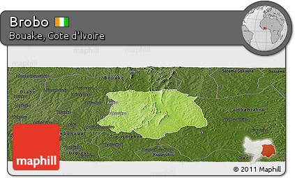 Physical Panoramic Map of Brobo, darken