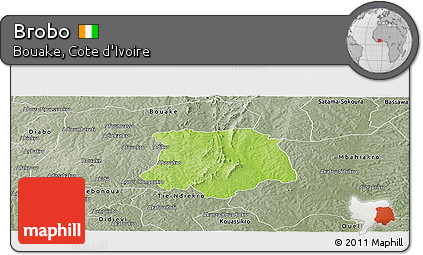 Physical Panoramic Map of Brobo, semi-desaturated