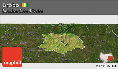 Satellite Panoramic Map of Brobo, darken