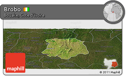 Satellite Panoramic Map of Brobo, darken