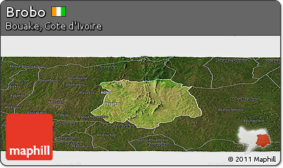 Satellite Panoramic Map of Brobo, darken