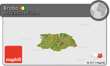 Satellite Panoramic Map of Brobo, single color outside