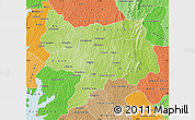 Physical Map of Bouake, political shades outside