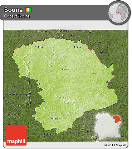 Physical 3D Map of Bouna, darken