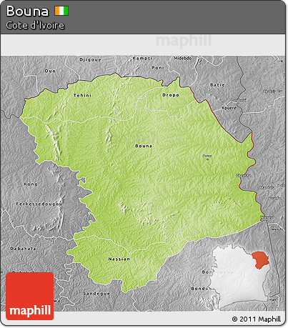 Physical 3D Map of Bouna, desaturated