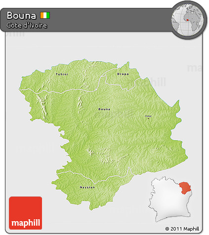 Physical 3D Map of Bouna, single color outside