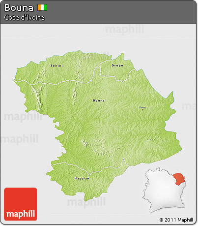 Physical 3D Map of Bouna, single color outside