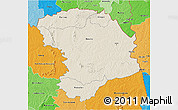 Shaded Relief 3D Map of Bouna, political shades outside