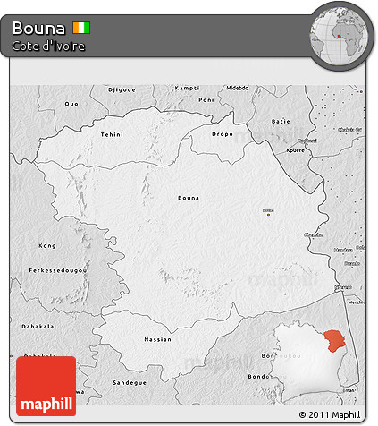 Silver Style 3D Map of Bouna