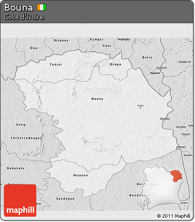 Silver Style 3D Map of Bouna