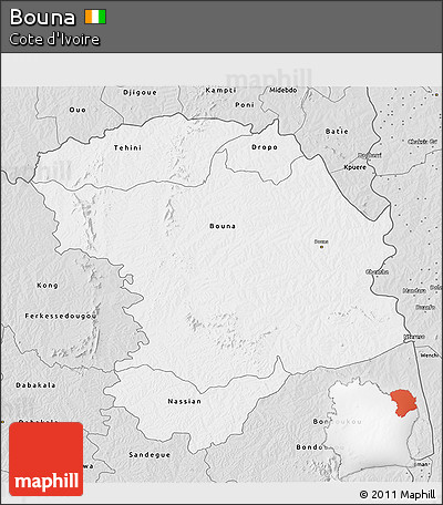 Silver Style 3D Map of Bouna