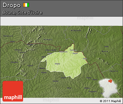 Physical 3D Map of Dropo, darken