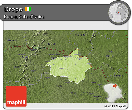 Physical 3D Map of Dropo, darken