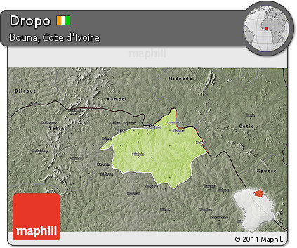 Physical 3D Map of Dropo, darken, semi-desaturated